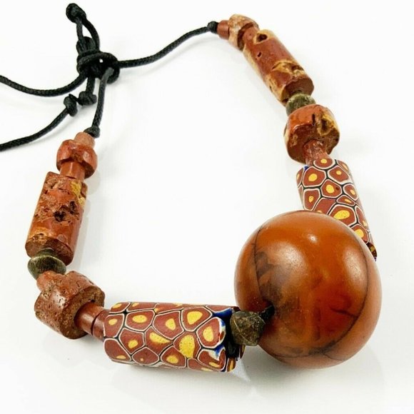 Venetian Millefiori Phenolic Resin African Amber Bronze & Bauxite Trade Beads - Picture 3 of 5